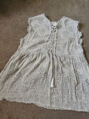 OneTeaspoon Cream Lace-Up Sleeveless Tunic with Subtle Print